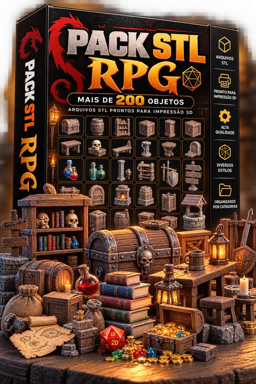 Pack com mais de 200 arquivos STL de objetos fantásticos para RPG