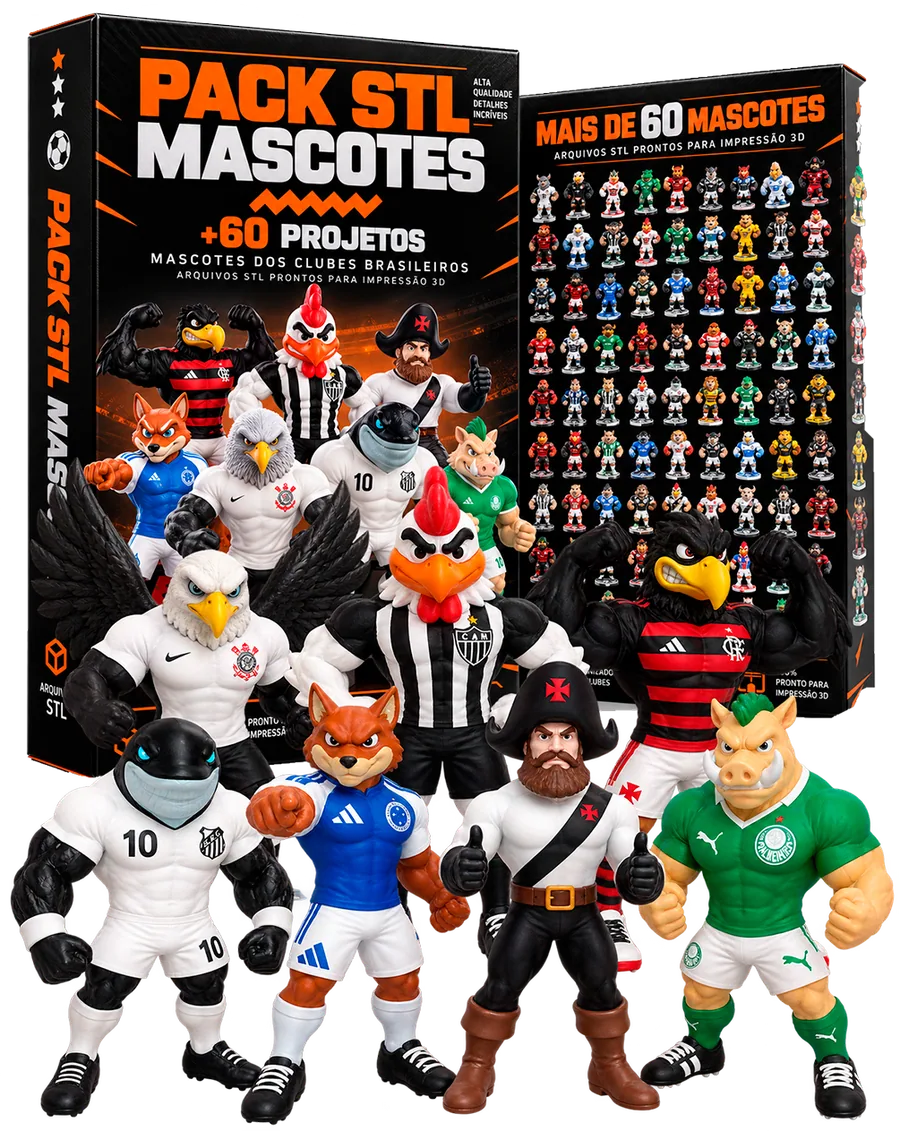 Pack com mais de 60 arquivos STL de mascotes de times para impressão 3D